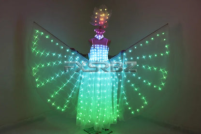 Full Color LED Wedding Dress Women Luminous Wings Suit Fluorescent Butterfly LED Skirt Ballet Wedding Performance Costumes