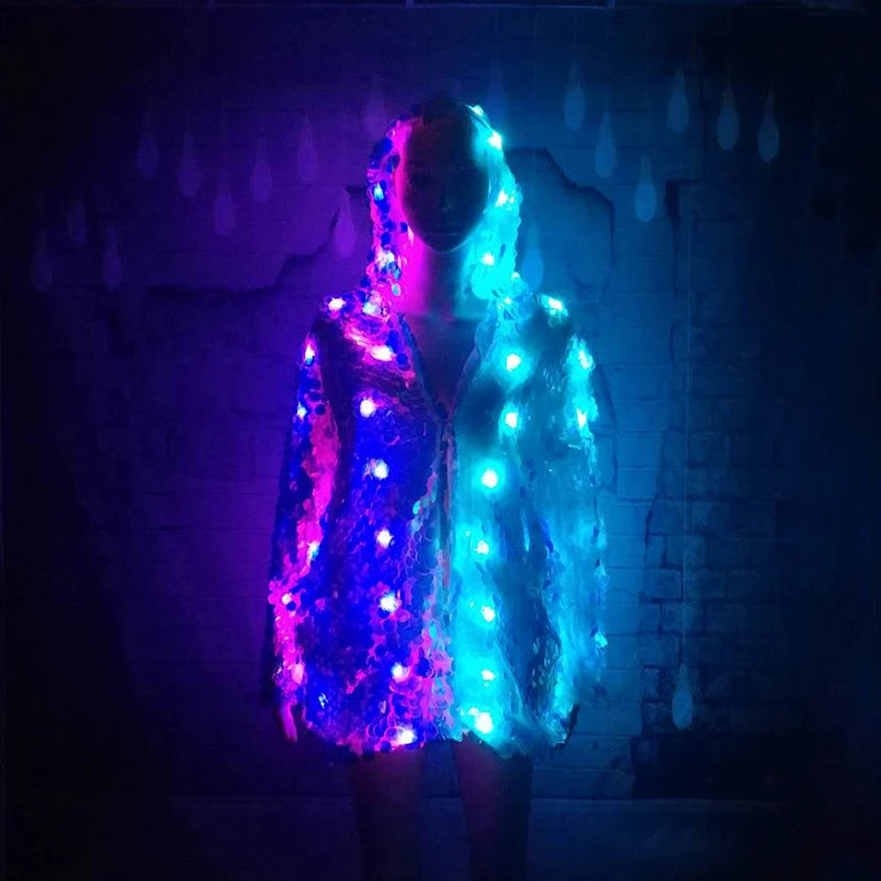 LED Stage Female Sequins Coat Luminous Clothes Casaco Feminino Show For Dancer Singer Star Multiple Lighting Effects LED Costume