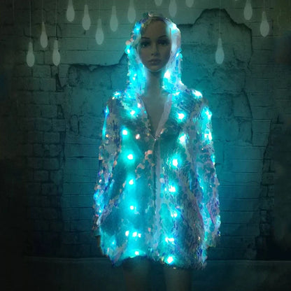 LED Stage Female Sequins Coat Luminous Clothes Casaco Feminino Show For Dancer Singer Star Multiple Lighting Effects LED Costume