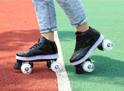 Led Rechargeable Flash Shoes Double Row 4 Wheel Roller Skates Outdoor Men Women Patines