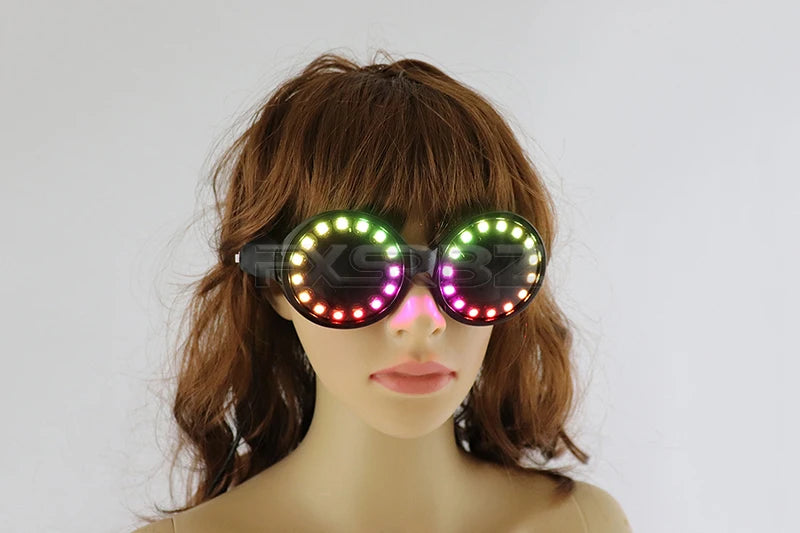 Full Color LED Glasses Rainbow Neon Light Glasses USB Port Rezz Luminous Goggles Sunglasses Carnival EDM Show Lighting Props