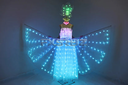 Full Color LED Wedding Dress Women Luminous Wings Suit Fluorescent Butterfly LED Skirt Ballet Wedding Performance Costumes