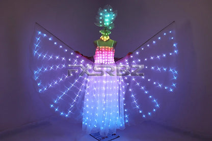 Full Color LED Wedding Dress Women Luminous Wings Suit Fluorescent Butterfly LED Skirt Ballet Wedding Performance Costumes