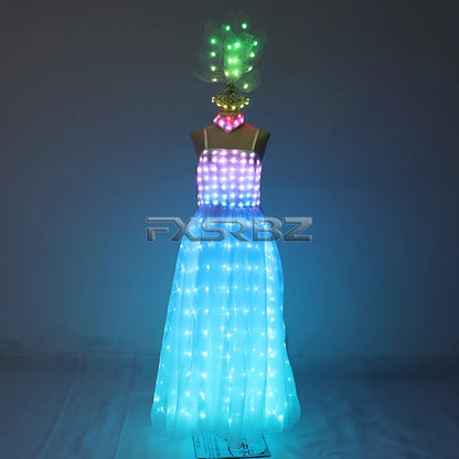 Full Color LED Wedding Dress Women Luminous Wings Suit Fluorescent Butterfly LED Skirt Ballet Wedding Performance Costumes