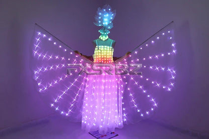 Full Color LED Wedding Dress Women Luminous Wings Suit Fluorescent Butterfly LED Skirt Ballet Wedding Performance Costumes