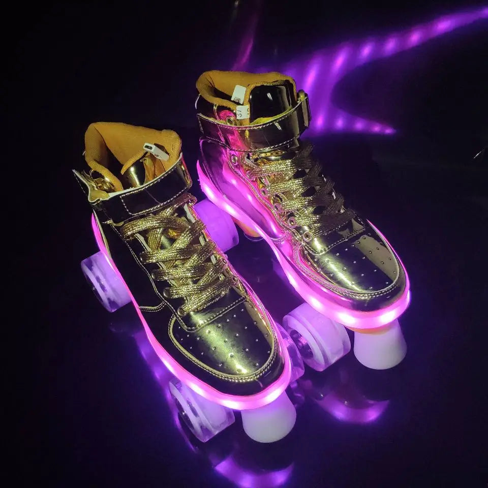 Led Rechargeable Flash Shoes Double Row 4 Wheel Roller Skates Outdoor Men Women Patines