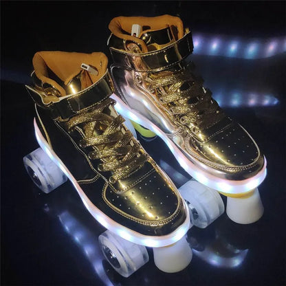 Led Rechargeable Flash Shoes Double Row 4 Wheel Roller Skates Outdoor Men Women Patines