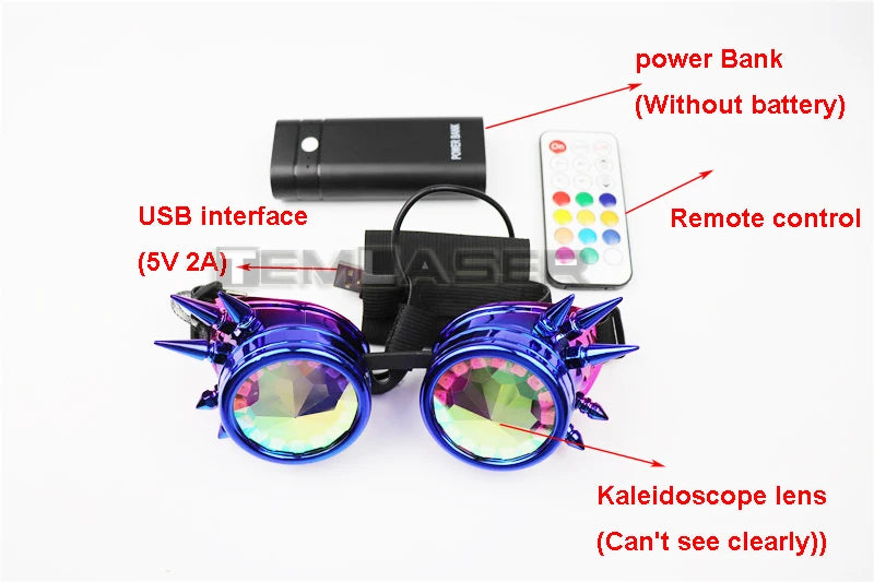 Pixel Pro LED Goggles Kaleidoscope Lenses Over 350 Modes Intense Lights EDM DJ Rave Costume Party SunGlasses Halloween