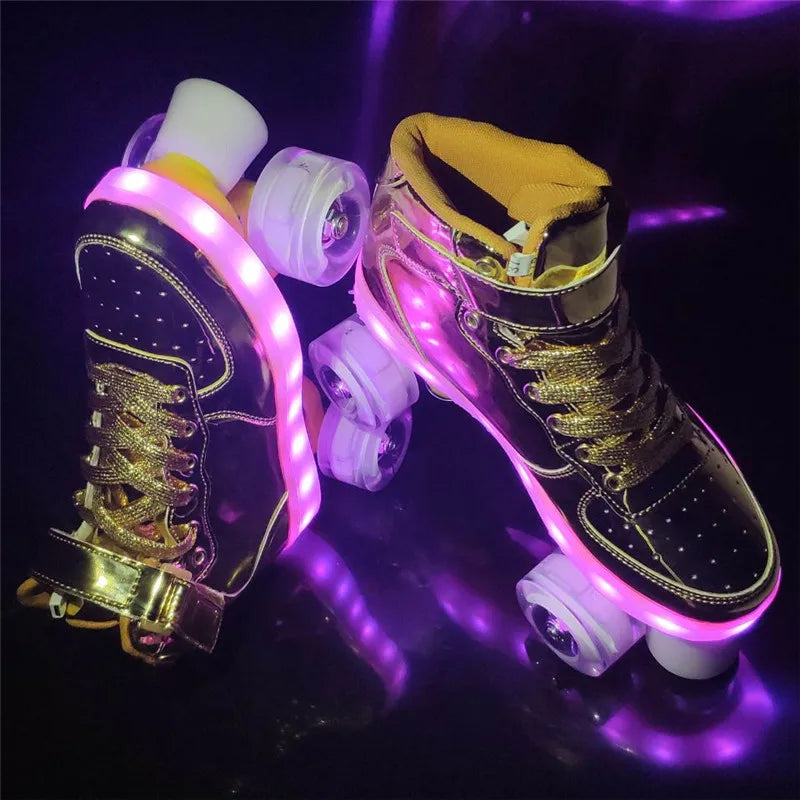 Led Rechargeable Flash Shoes Double Row 4 Wheel Roller Skates Outdoor Men Women Patines