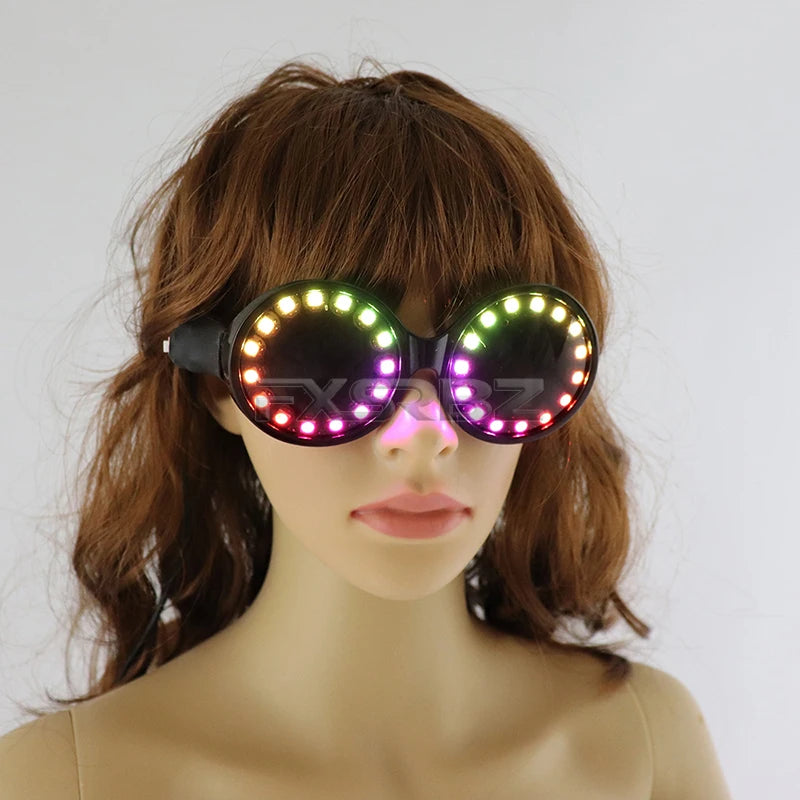 Full Color LED Glasses Rainbow Neon Light Glasses USB Port Rezz Luminous Goggles Sunglasses Carnival EDM Show Lighting Props