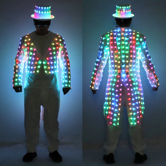 Full Color LED Tuxedo Magician Party Host Luminous Costumes Vest Stage Dance Light Clothing Glowing Fashion Swallowtail Clothes