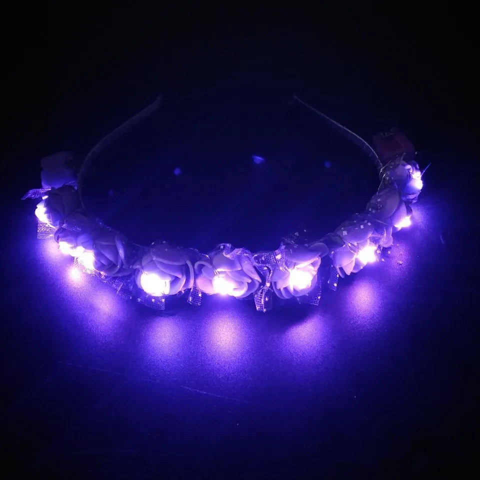 Women Girl Light Up Flower Headband Led Wreath Crown Hair Band Glowing Floral Head Hoop Wedding Birthday Party Hair Accessories