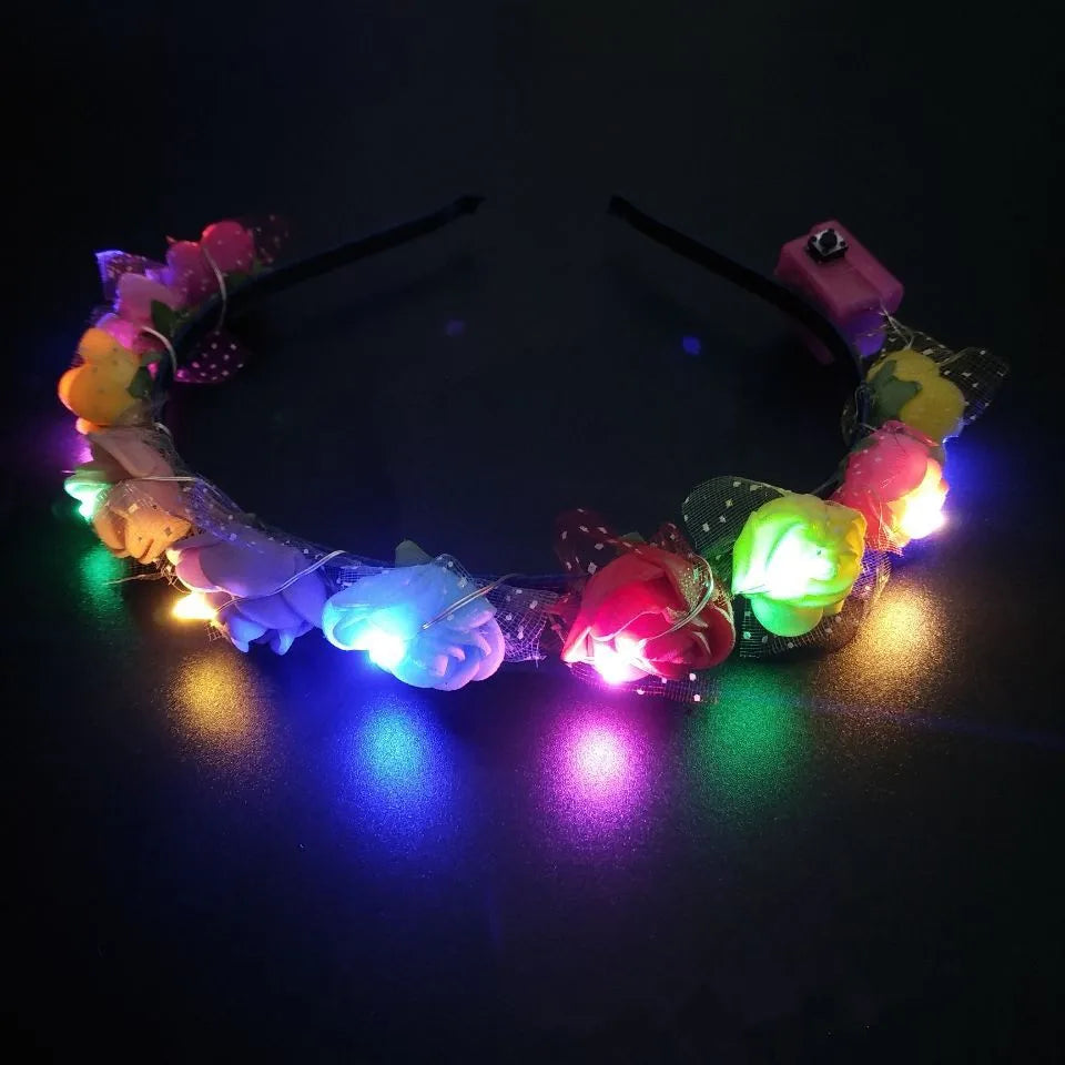 Women Girl Light Up Flower Headband Led Wreath Crown Hair Band Glowing Floral Head Hoop Wedding Birthday Party Hair Accessories