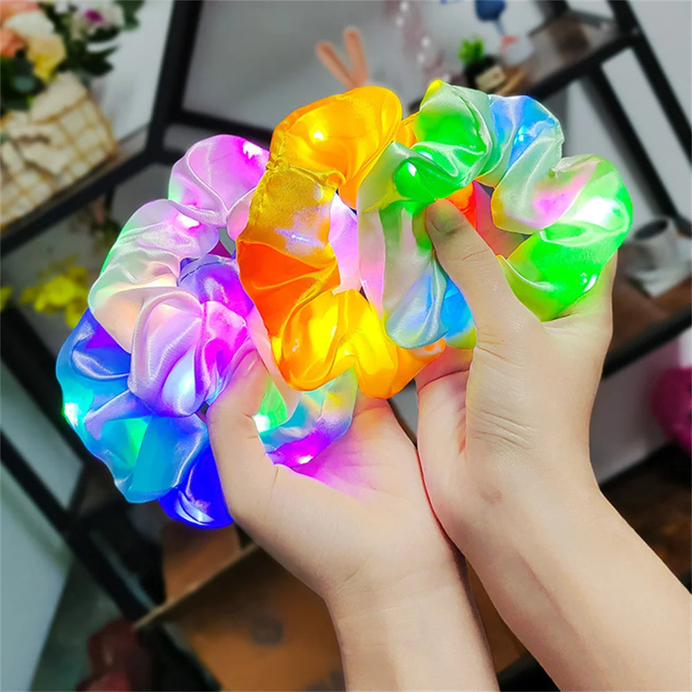 LED Luminous Scrunchies Hairband Women Glowing Elastic Hair Tie Hair Rope Girl Glow in the Dark Party Supplies Hair Accessory