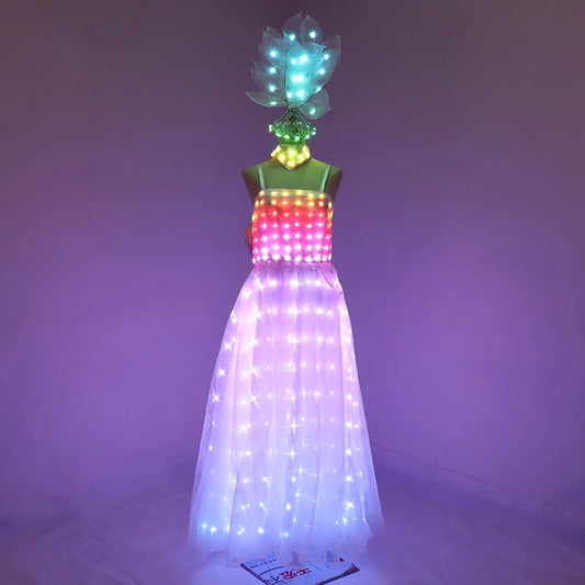 Full Color LED Wedding Dress Women Luminous Wings Suit Fluorescent Butterfly LED Skirt Ballet Wedding Performance Costumes