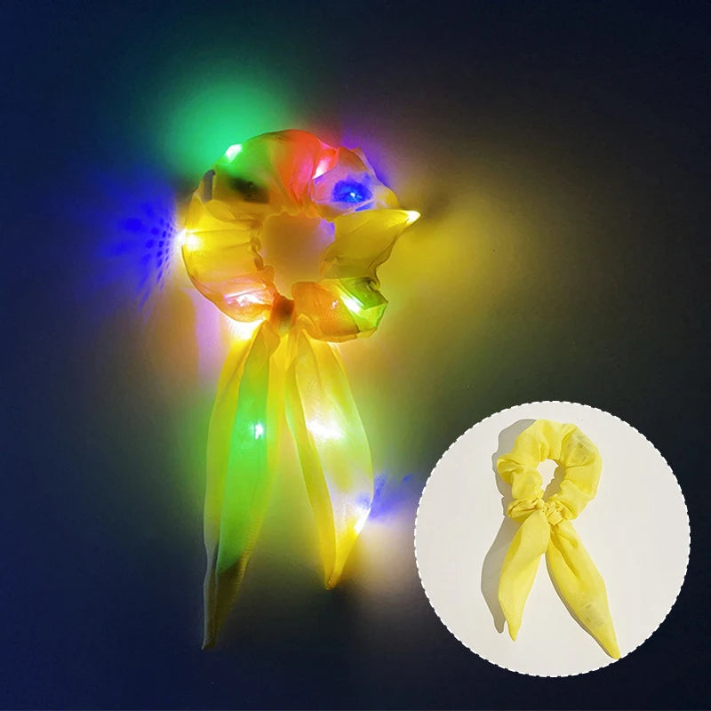 Popular Flashing Light Up Girls Hair Tie LED Luminous Scrunchies Headwear Women Scrunchy Hair Rope Hairband Accessories