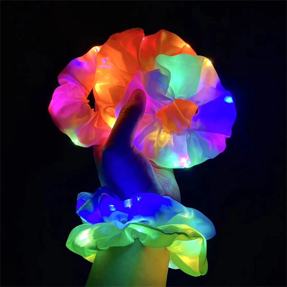 LED Luminous Scrunchies Hairband Women Glowing Elastic Hair Tie Hair Rope Girl Glow in the Dark Party Supplies Hair Accessory