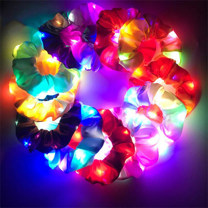 LED Luminous Scrunchies Hairband Women Glowing Elastic Hair Tie Hair Rope Girl Glow in the Dark Party Supplies Hair Accessory