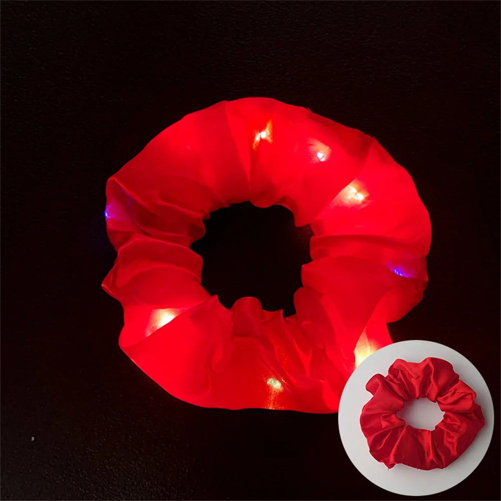 LED Luminous Scrunchies Hairband Women Glowing Elastic Hair Tie Hair Rope Girl Glow in the Dark Party Supplies Hair Accessory