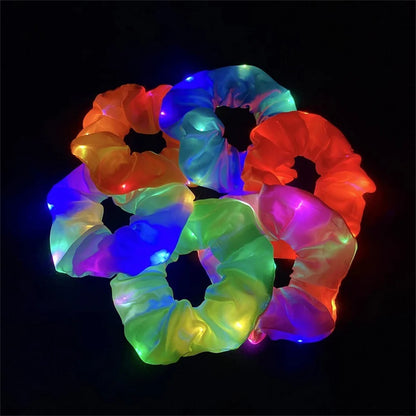 LED Luminous Scrunchies Hairband Women Glowing Elastic Hair Tie Hair Rope Girl Glow in the Dark Party Supplies Hair Accessory