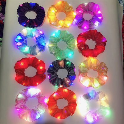 LED Luminous Scrunchies Hairband Women Glowing Elastic Hair Tie Hair Rope Girl Glow in the Dark Party Supplies Hair Accessory