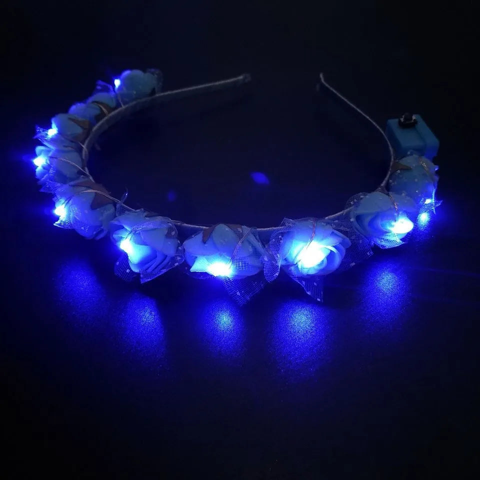 Women Girl Light Up Flower Headband Led Wreath Crown Hair Band Glowing Floral Head Hoop Wedding Birthday Party Hair Accessories