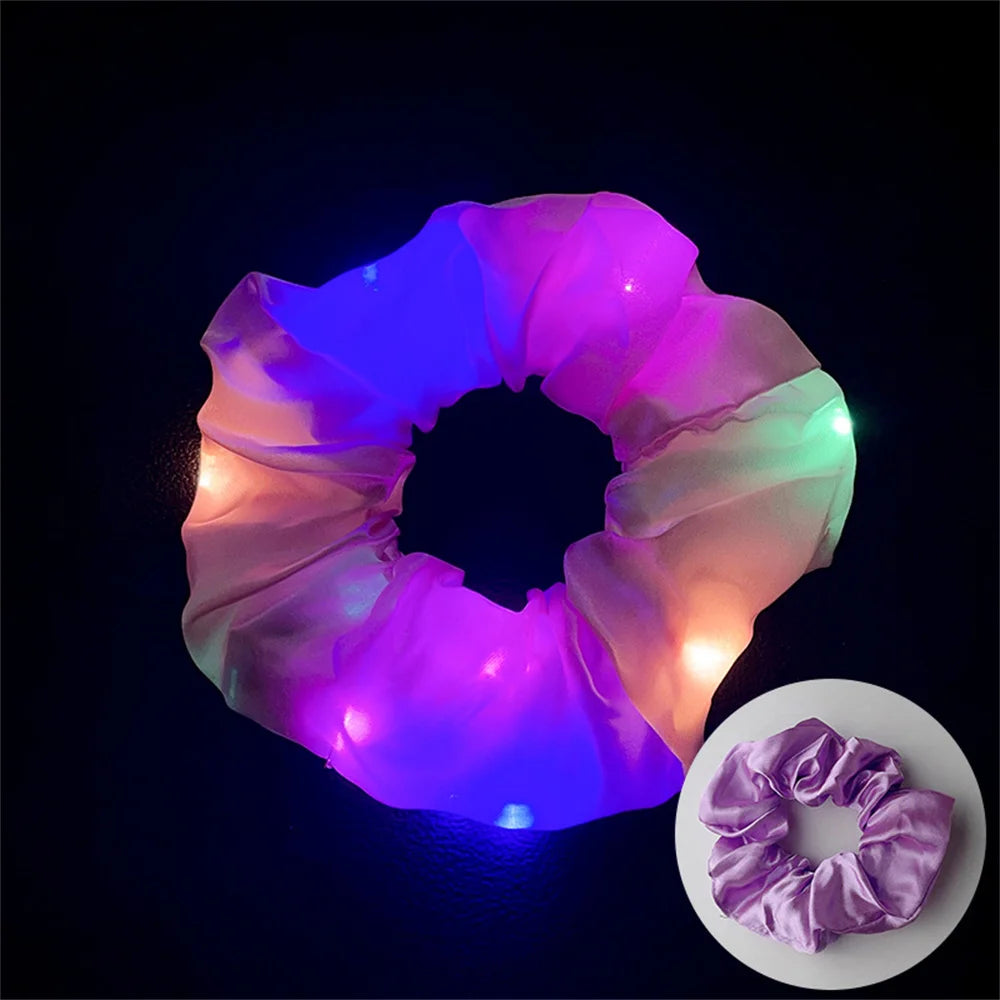 LED Luminous Scrunchies Hairband Women Glowing Elastic Hair Tie Hair Rope Girl Glow in the Dark Party Supplies Hair Accessory