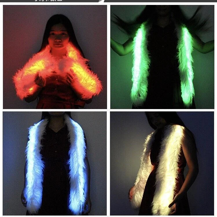 LED luminous scarf, plush scarf, winter warmth, luminous clothing, novel and creative flash neckband in the bar