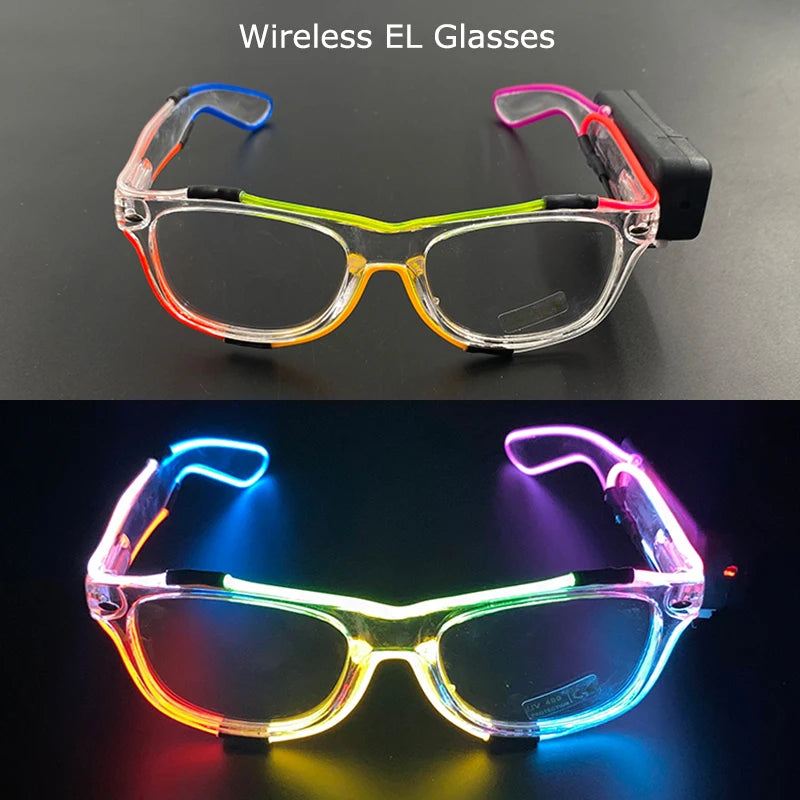 Wireless LED Glasses Party Light up Glasses Neon Party Flashing Glasses EL Wire Glowing Glow Sunglasses Bright Light Supplies