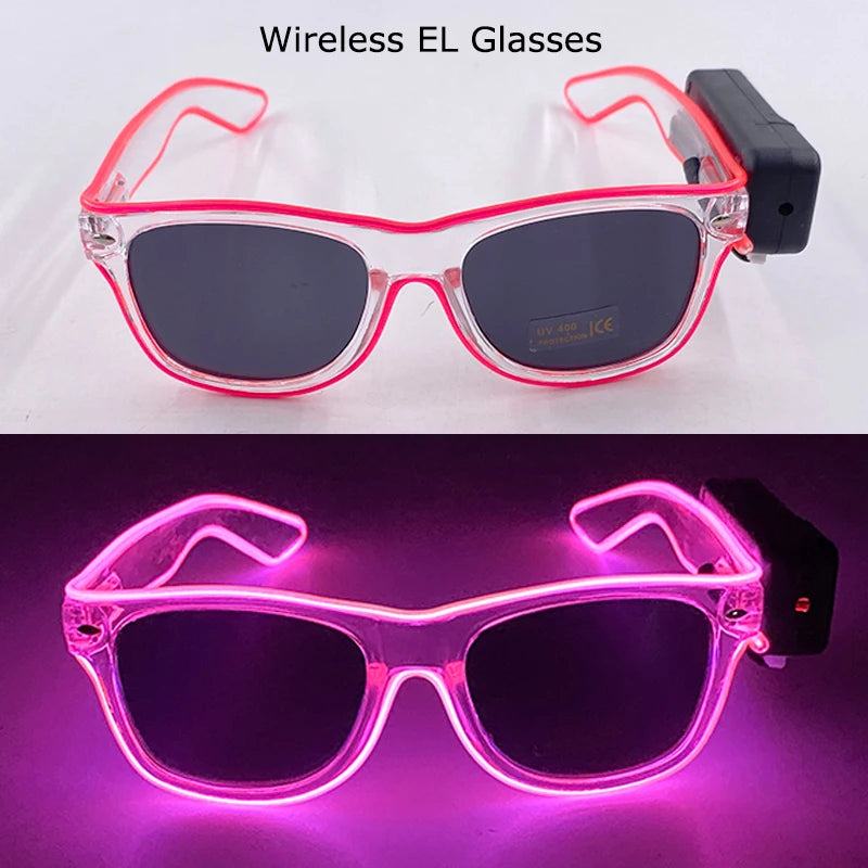 Wireless LED Glasses Party Light up Glasses Neon Party Flashing Glasses EL Wire Glowing Glow Sunglasses Bright Light Supplies