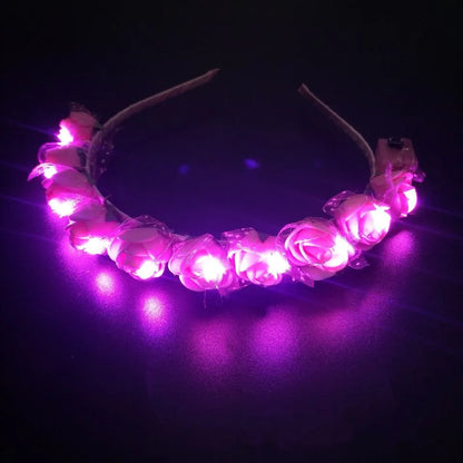 Women Girl Light Up Flower Headband Led Wreath Crown Hair Band Glowing Floral Head Hoop Wedding Birthday Party Hair Accessories