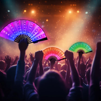 Light Up Folding Hand Fan RGB 366 Modes LED Rechargeable Handheld Fans Rave Music Festival Party Night Club Bar Fluoresce Prop