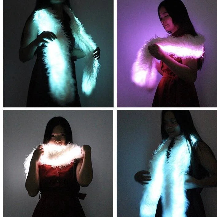 LED luminous scarf, plush scarf, winter warmth, luminous clothing, novel and creative flash neckband in the bar