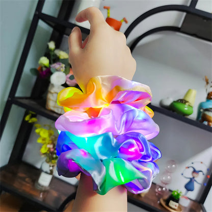 LED Luminous Scrunchies Hairband Women Glowing Elastic Hair Tie Hair Rope Girl Glow in the Dark Party Supplies Hair Accessory