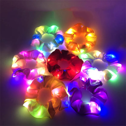 LED Luminous Scrunchies Hairband Women Glowing Elastic Hair Tie Hair Rope Girl Glow in the Dark Party Supplies Hair Accessory