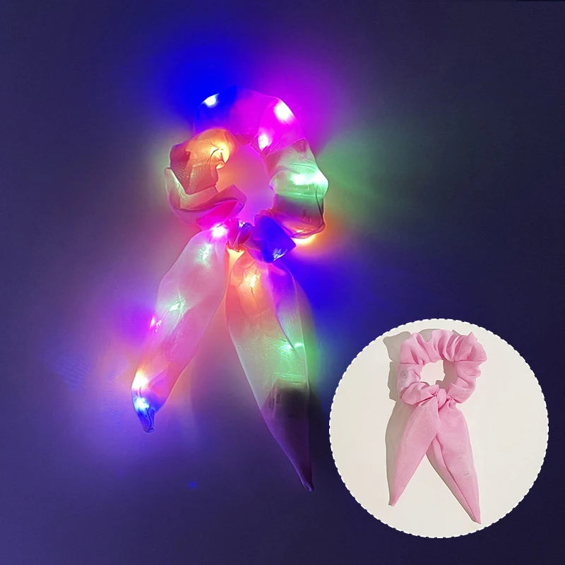 Popular Flashing Light Up Girls Hair Tie LED Luminous Scrunchies Headwear Women Scrunchy Hair Rope Hairband Accessories