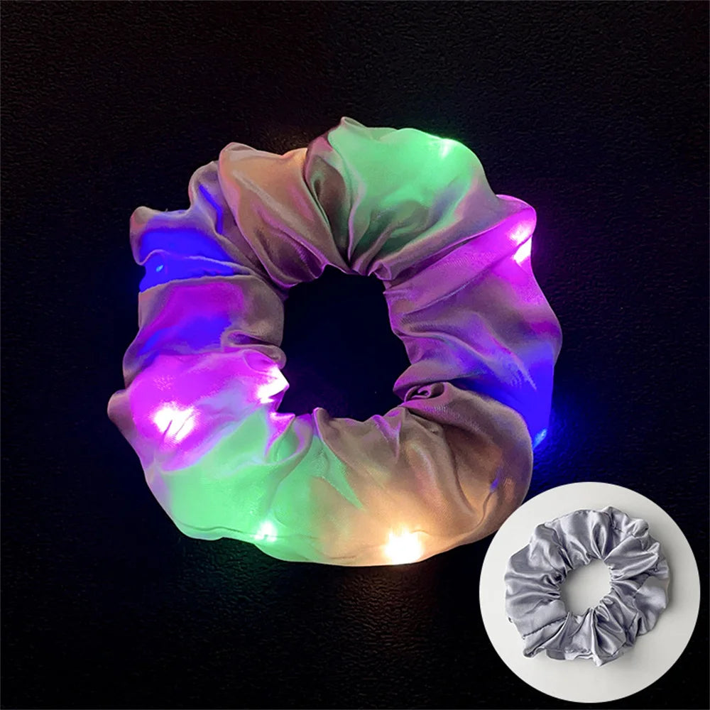 LED Luminous Scrunchies Hairband Women Glowing Elastic Hair Tie Hair Rope Girl Glow in the Dark Party Supplies Hair Accessory