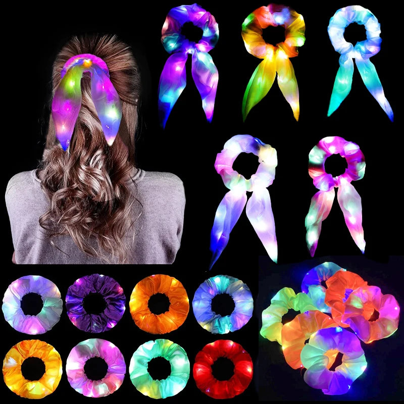 Popular Flashing Light Up Girls Hair Tie LED Luminous Scrunchies Headwear Women Scrunchy Hair Rope Hairband Accessories