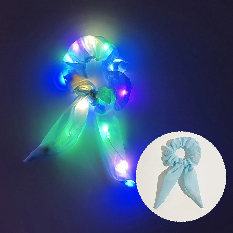 Popular Flashing Light Up Girls Hair Tie LED Luminous Scrunchies Headwear Women Scrunchy Hair Rope Hairband Accessories