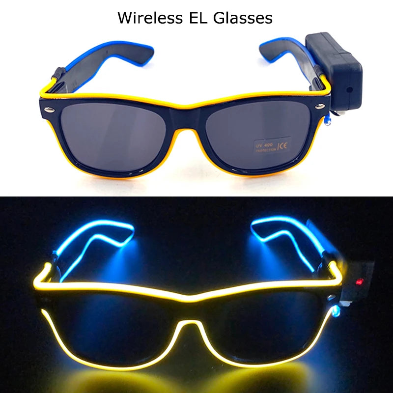 Wireless LED Glasses Party Light up Glasses Neon Party Flashing Glasses EL Wire Glowing Glow Sunglasses Bright Light Supplies