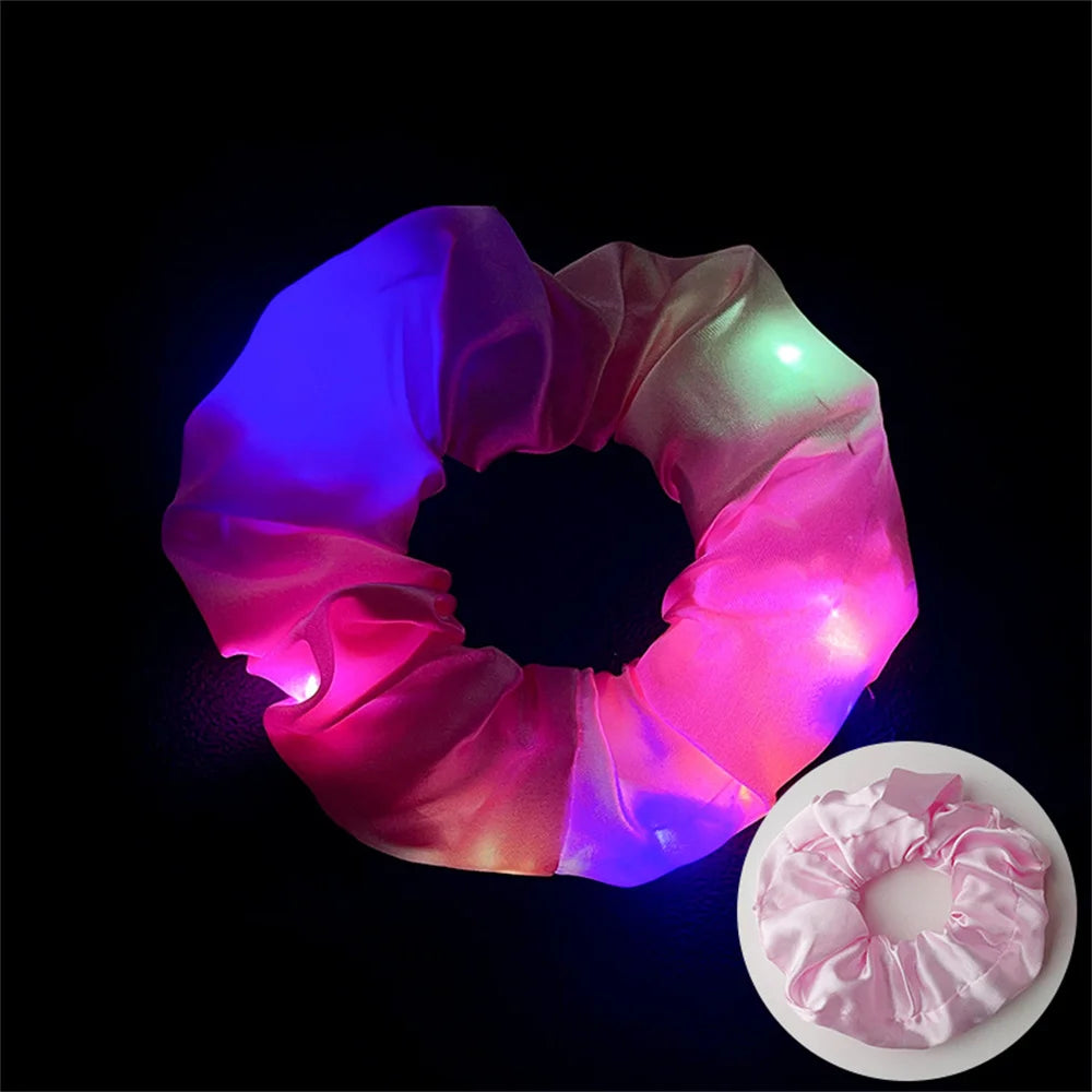 LED Luminous Scrunchies Hairband Women Glowing Elastic Hair Tie Hair Rope Girl Glow in the Dark Party Supplies Hair Accessory