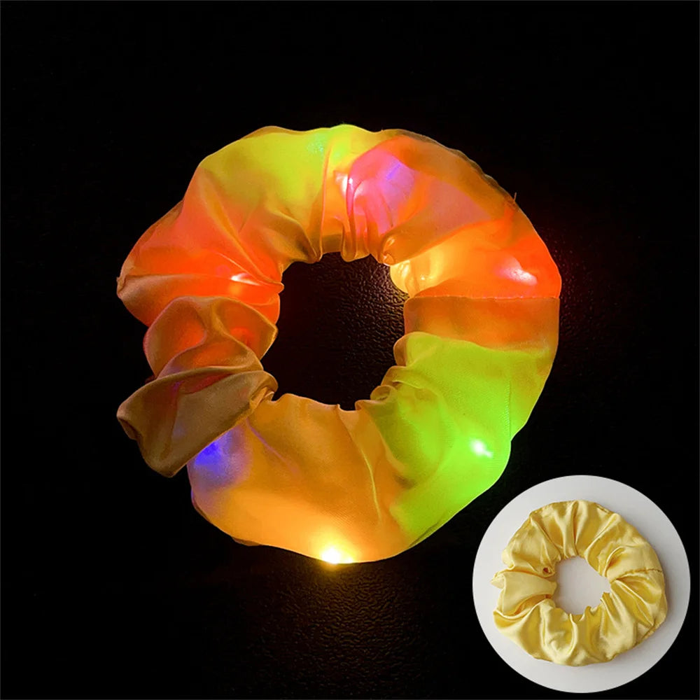 LED Luminous Scrunchies Hairband Women Glowing Elastic Hair Tie Hair Rope Girl Glow in the Dark Party Supplies Hair Accessory