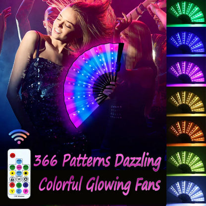 Light Up Folding Hand Fan RGB 366 Modes LED Rechargeable Handheld Fans Rave Music Festival Party Night Club Bar Fluoresce Prop